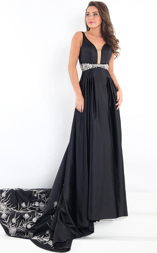 Rachel Allan Prima Donna - 5970 Beaded Matte Satin Evening Gown in Black