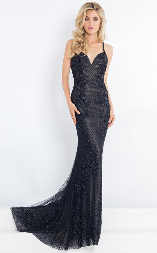 Rachel Allan Prima Donna - 5975 Sheer Beaded Layers Evening Gown in Black