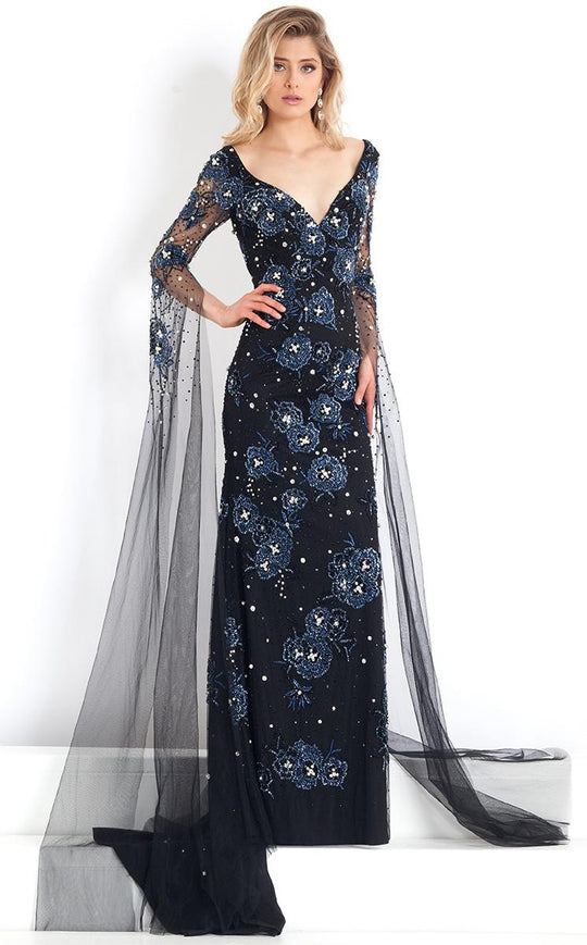 Rachel Allan Prima Donna - 5976 Sheer Tulle and Floral Applique Gown in Black