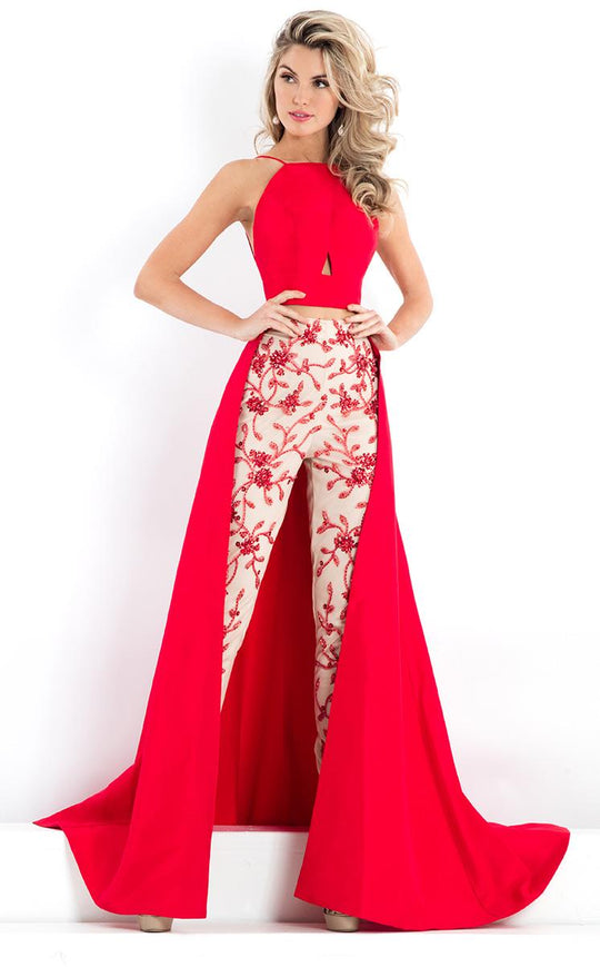 Rachel Allan Prima Donna - 5980 Two Piece Jumpsuit with Overskirt in Red and Neutral