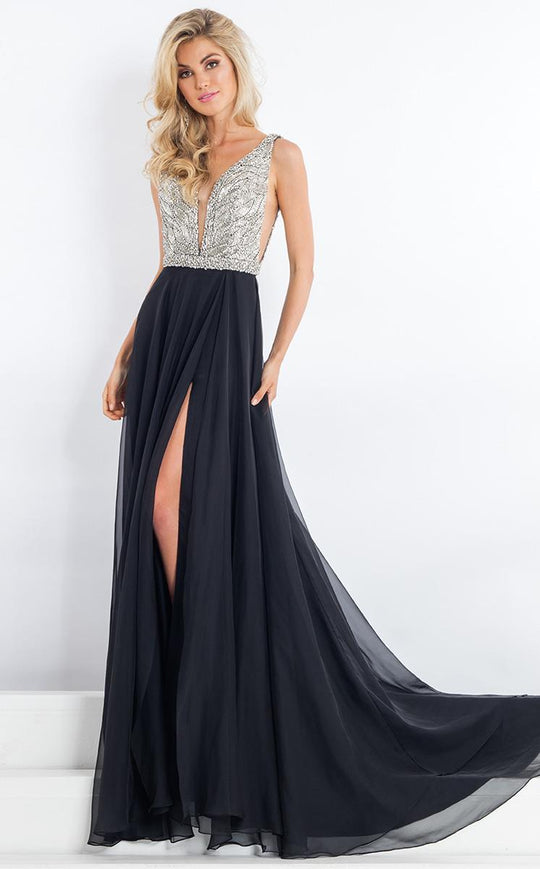 Rachel Allan Prima Donna - 5981 Sleeveless Glitter Beaded Evening Gown in Black