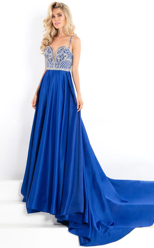 Rachel Allan Prima Donna - 5996 Stone Encrusted Mikado Evening Gown  in Blue