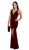 Poly USA - 8298 Deep V Neckline Evening Gown with Long Front Slit in Red