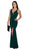 Poly USA - 8298 Deep V Neckline Evening Gown with Long Front Slit in Green