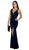 Poly USA - 8298 Deep V Neckline Evening Gown with Long Front Slit in Blue