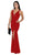 Poly USA - 8298 Deep V Neckline Evening Gown with Long Front Slit in Red