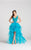 Ellie Wilde - EW118035 Plunging V-Neck Appliqued High Low Gown In Blue and Green