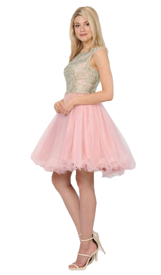 Poly USA - 8302 Lace Appliqued Scoop A-Line Cocktail Dress