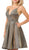 Poly USA - 8304 Metallic V-Neck A-Line Cocktail Dress In Gold