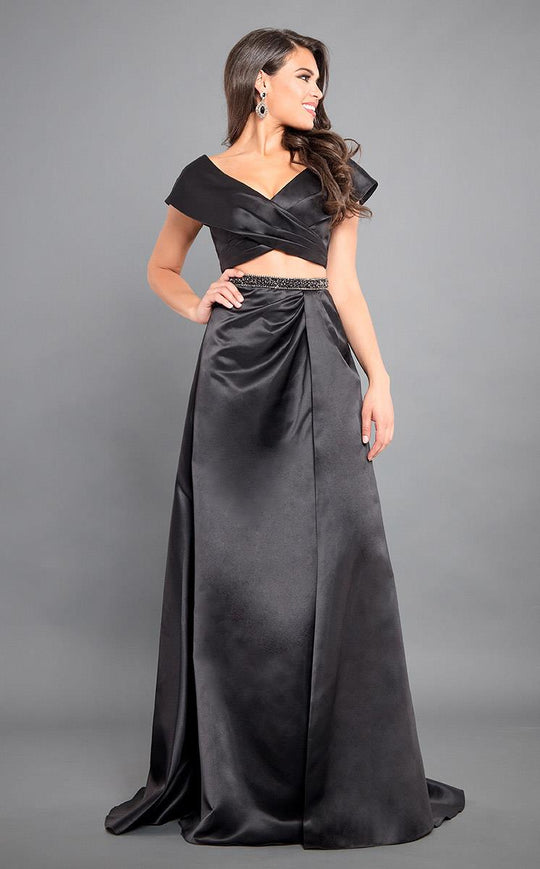 Rachel Allan Couture - 8303 Two Piece V-neck Romper with Overskirt in Black