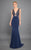 Rachel Allan Couture - 8304 Sequined Plunging V Neck Jersey Gown in Blue