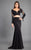 Rachel Allan Couture - 8326 Two Piece Plunging Fitted Tassel Gown in Black