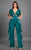 Rachel Allan Couture - 8308 Embellished Deep V-neck Jumpsuit in Green