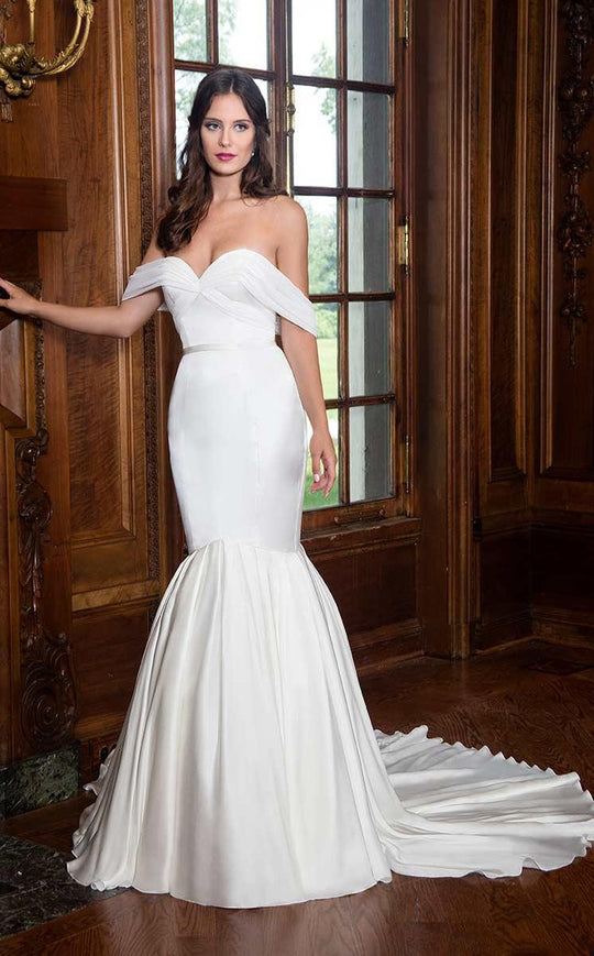 Rachel Allan Bridal - Off-Shoulder Mermaid Dress With  Train M605 in White