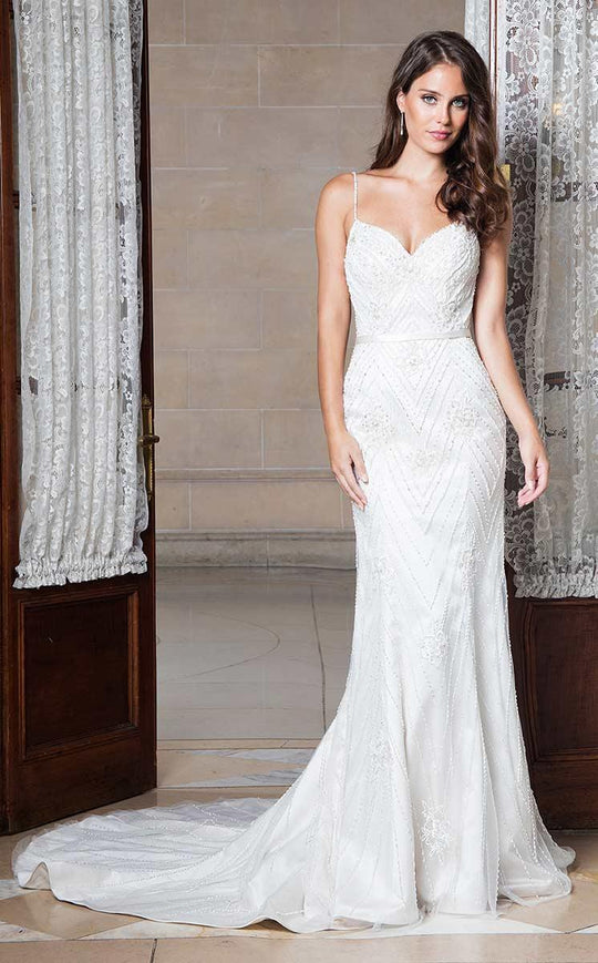 Rachel Allan Bridal - Beaded Sweetheart Sheath Gown With Train M617 in White