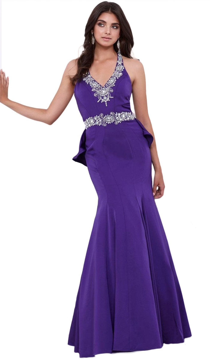 Embellished V-neck Satin Mermaid Dress