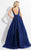 Rachel Allan  - 6027 Sleeveless Plunging Applique A-Line Gown in Blue