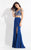 Rachel Allan  - 6058 Bedazzled V-neck Sheath Dress in Blue