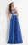 Rachel Allan  - 6060 Embellished Illusion Halter A-line Dress in Blue