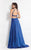 Rachel Allan  - 6060 Embellished Illusion Halter A-line Dress in Blue