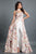 Rachel Allan Couture - 8319 Printed Multi-Colored Jumpsuit in White and Multi-Color