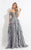 Rachel Allan  - 6092 Ruffled V-neck A-line Dress in Gray