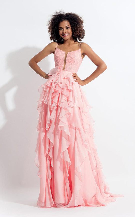 Rachel Allan  - 6092 Ruffled V-neck A-line Dress in Pink