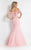 Rachel Allan  - 6111 Ruffled Off Shoulder Embroidered Gown in Pink
