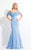Rachel Allan  - 6111 Ruffled Off Shoulder Embroidered Gown in Blue