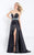 Rachel Allan  - 6115 Plunging Sweetheart Appliqued Overlay Gown in Black