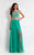 Rachel Allan  - 6118 Beaded Deep V-neck A-line Dress in Green