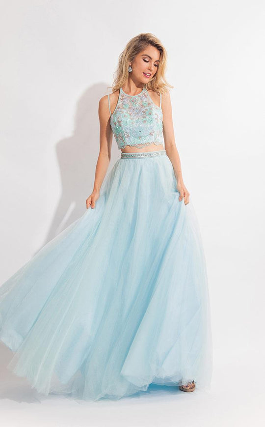 Rachel Allan  - 6120 Embellished Halter Ballgown in Blue