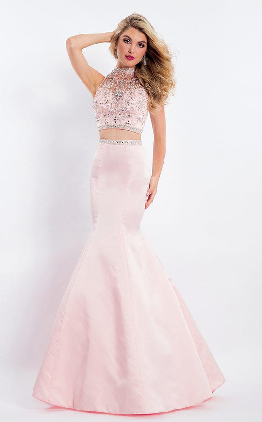 Rachel Allan  - 6133 Embellished Illusion High Mermaid Dress in Pink
