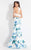 Rachel Allan  - 6134 Floral V-neck Mermaid Dress in White and Blue