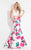Rachel Allan  - 6134 Floral V-neck Mermaid Dress in White and Pink