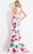 Rachel Allan  - 6134 Floral V-neck Mermaid Dress in White and Pink