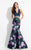 Rachel Allan  - 6134 Floral V-neck Mermaid Dress in Blue and Purple