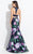 Rachel Allan  - 6134 Floral V-neck Mermaid Dress in Blue and Purple