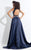 Rachel Allan  - 6154 Two Piece Jewel Pantsuit with Overskirt in Blue