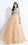 Rachel Allan  - 6155 Two Piece Floral Halter Ballgown in Neutral and Blue
