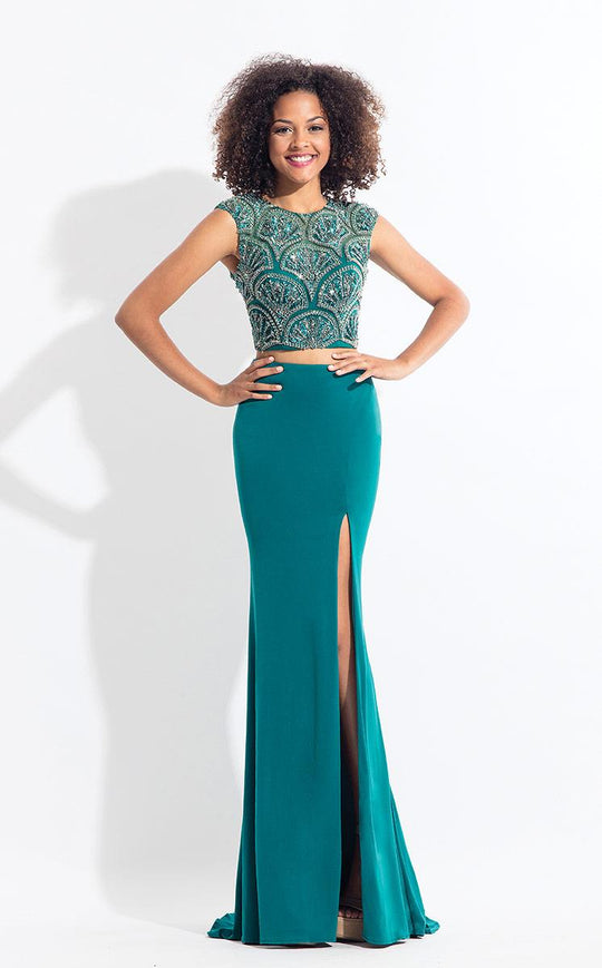 Rachel Allan  - 6165 Two Piece Beaded Cap Sleeves Gown in Green
