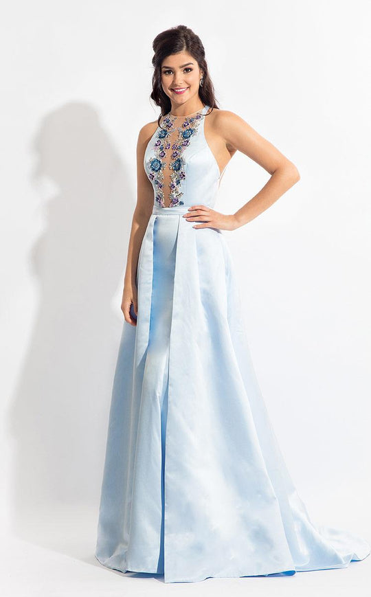Rachel Allan  - 6166 Floral Mermaid Gown with A-Line Overlay in Blue