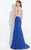 Rachel Allan  - 6171 Embellished Deep V-neck Sheath Dress in Blue