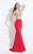 Rachel Allan  - 6171 Embellished Deep V-neck Sheath Dress in Red