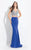Rachel Allan  - 6171 Embellished Deep V-neck Sheath Dress in Blue