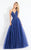 Rachel Allan  - 6172 Floral Lace Applique Halter Gown in Blue