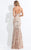 Rachel Allan  - 6179 Plunging High Neck Cut Out Gown in Pink and Gold