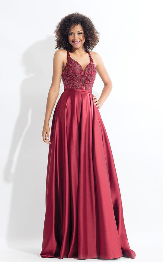 Rachel Allan  - 6180 Beaded Sweetheart Satin Gown in Red