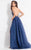 Rachel Allan  - 6187 Beaded Plunging Halter Pleated Gown in Blue