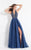 Rachel Allan  - 6187 Beaded Plunging Halter Pleated Gown in Blue